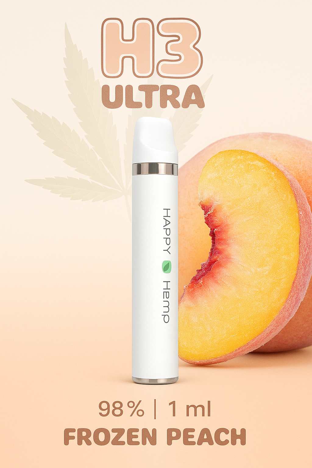 98 % reine Cannabinoide – Geschmack Frozen Peach | 1 ml Premium Einweg-Vape von Happy Hemp